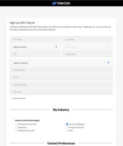myTopcon account creation page
