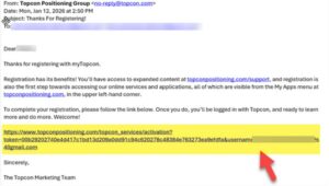 Topcon Thanks For Registering verification email