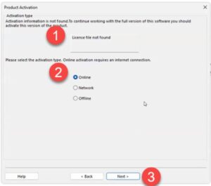 Product Activation screen with Online selected