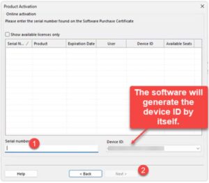 Online Activation screen with the serial number field
