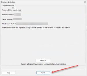 Activation Result and Check In screen